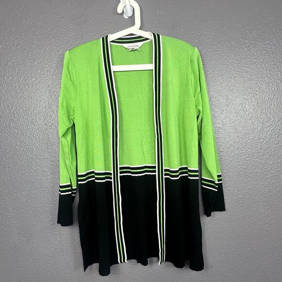 Exclusively Misook Cardigan Medium Green Black Long Sleeve Open Front Jacket - Picture 1 of 5
